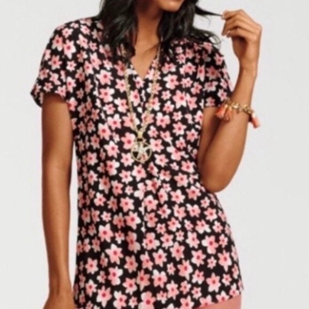 CAbi Pink Starflower Harmony Blouse V-Neck XL